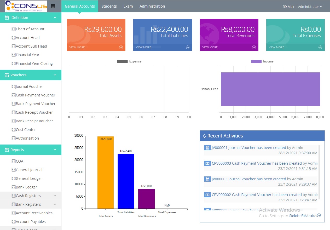 School ERP Account Dashboard